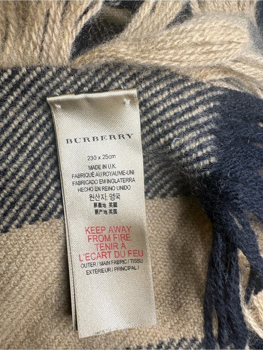 Burberry Scarf Beige, Black & Tan Plaid Fringe Scarf